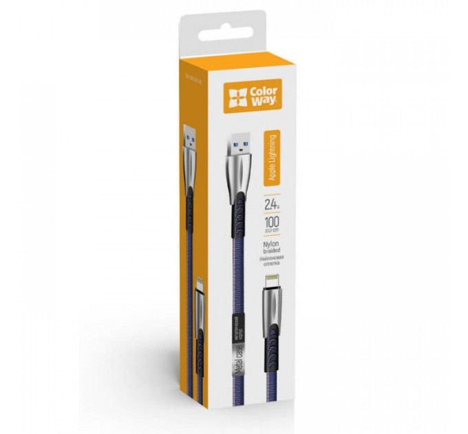 Дата кабель USB 2.0 AM to Lightning 1.0m zinc alloy blue ColorWay (CW-CBUL010-BL)