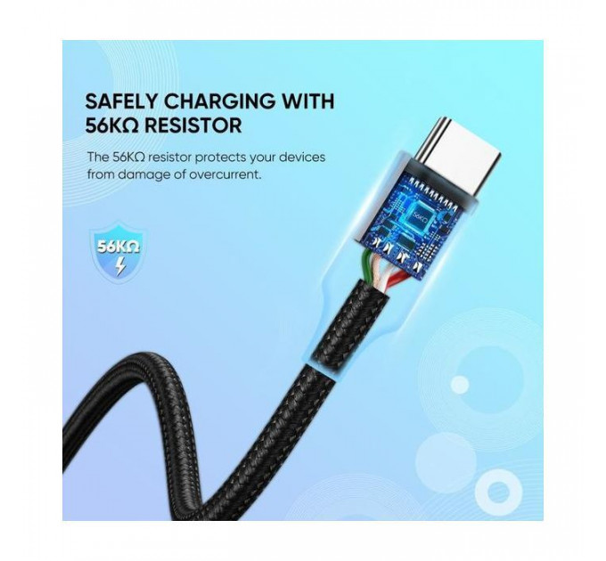 Дата кабель USB 2.0 AM to USB-C 1.0m US288 Aluminum Braid Black Ugreen (60126)