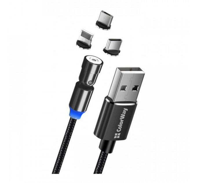 Дата кабель USB 2.0 AM to Lightning + Micro 5P + USB-C 1.0m Magnetic Ro ColorWay (CW-CBUU037-BK) Дата кабель USB 2.0 AM to Lightning + Micro 5P + USB-C 1.0m Magnetic Ro ColorWay (CW-CBUU037-BK)