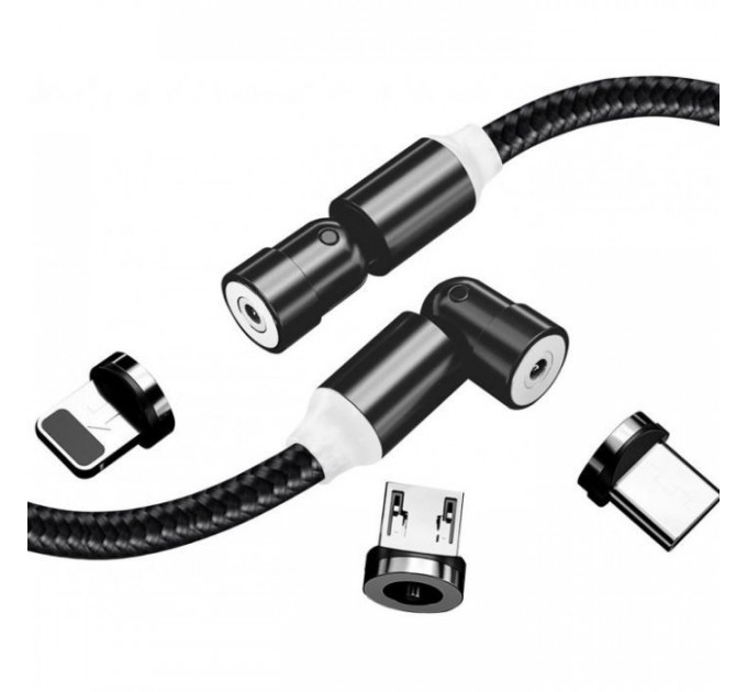 Дата кабель USB 2.0 AM to Lightning + Micro 5P + USB-C 1.0m Magnetic Ro ColorWay (CW-CBUU037-BK)