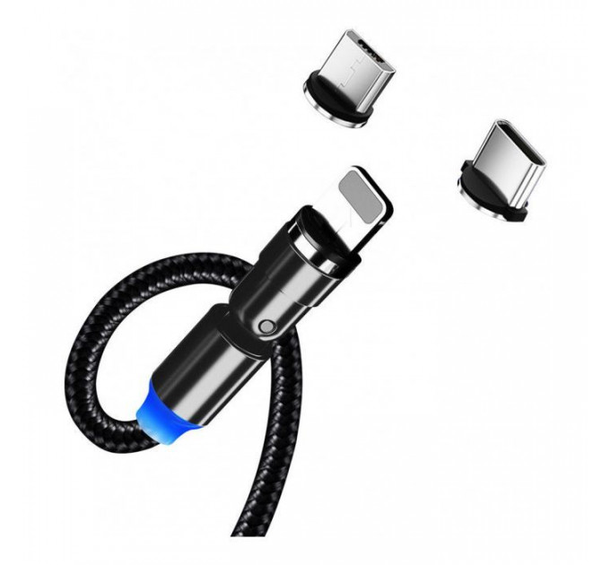 Дата кабель USB 2.0 AM to Lightning + Micro 5P + USB-C 1.0m Magnetic Ro ColorWay (CW-CBUU037-BK)
