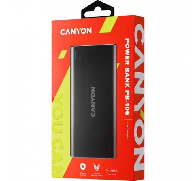 Батарея універсальна Canyon PB-106 10000mAh Input 5V\/2A, Output 5V\/2.1A(Max) (CNE-CPB1006B)