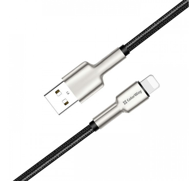 Дата кабель USB 2.0 AM to Lightning 1.0m head metal black ColorWay (CW-CBUL046-BK)