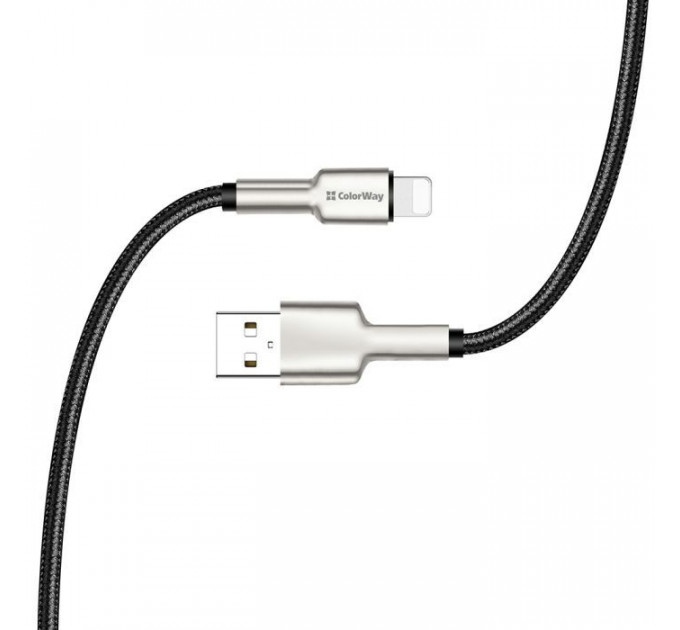 Дата кабель USB 2.0 AM to Lightning 1.0m head metal black ColorWay (CW-CBUL046-BK)