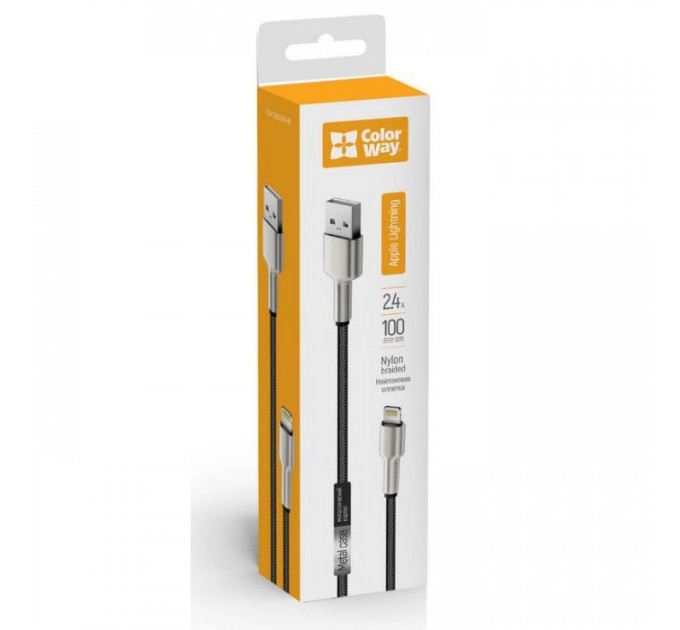 Дата кабель USB 2.0 AM to Lightning 1.0m head metal black ColorWay (CW-CBUL046-BK)