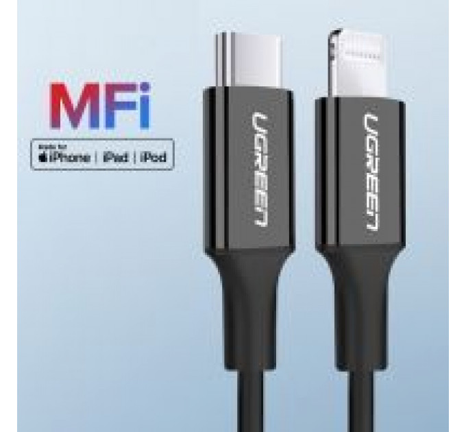 Дата кабель USB-C to Lightning 1.0m US1713A Nickel Plating ABS Shell Black Ugreen (60751)