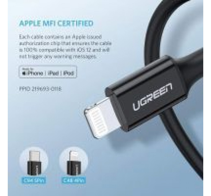 Дата кабель USB-C to Lightning 1.0m US1713A Nickel Plating ABS Shell Black Ugreen (60751)