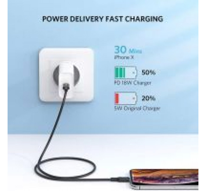 Дата кабель USB-C to Lightning 1.0m US1713A Nickel Plating ABS Shell Black Ugreen (60751)