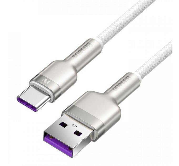Дата кабель USB 3.1 AM to USB-C 2.0m 6.0A 66W Cafule Series Metal White Baseus (CAKF000202)