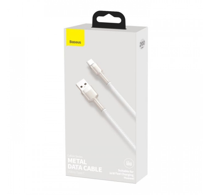 Дата кабель USB 3.1 AM to USB-C 2.0m 6.0A 66W Cafule Series Metal White Baseus (CAKF000202)