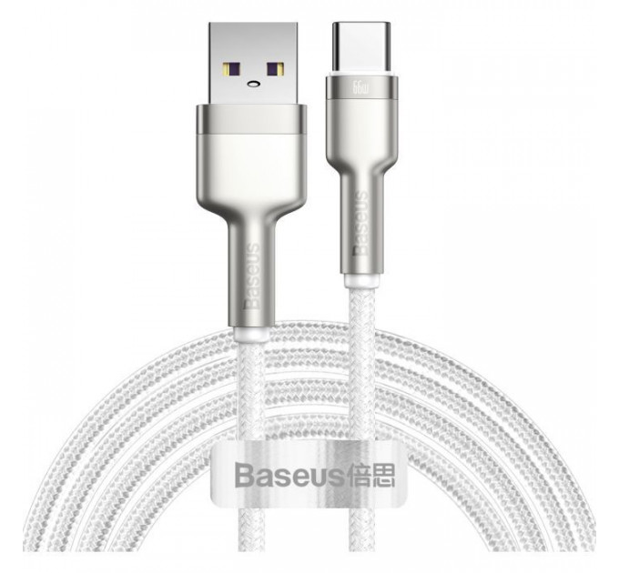Дата кабель USB 3.1 AM to USB-C 2.0m 6.0A 66W Cafule Series Metal White Baseus (CAKF000202)