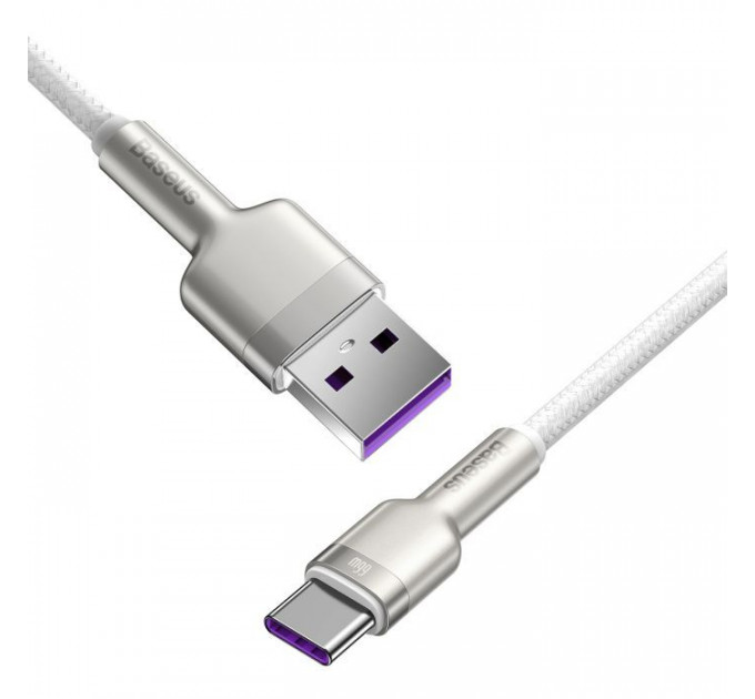 Дата кабель USB 3.1 AM to USB-C 2.0m 6.0A 66W Cafule Series Metal White Baseus (CAKF000202)
