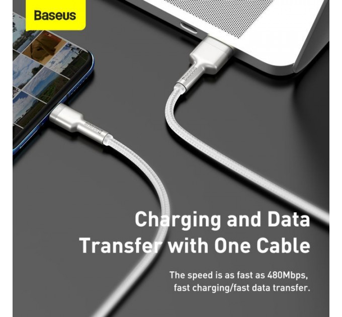 Дата кабель USB 3.1 AM to USB-C 2.0m 6.0A 66W Cafule Series Metal White Baseus (CAKF000202)
