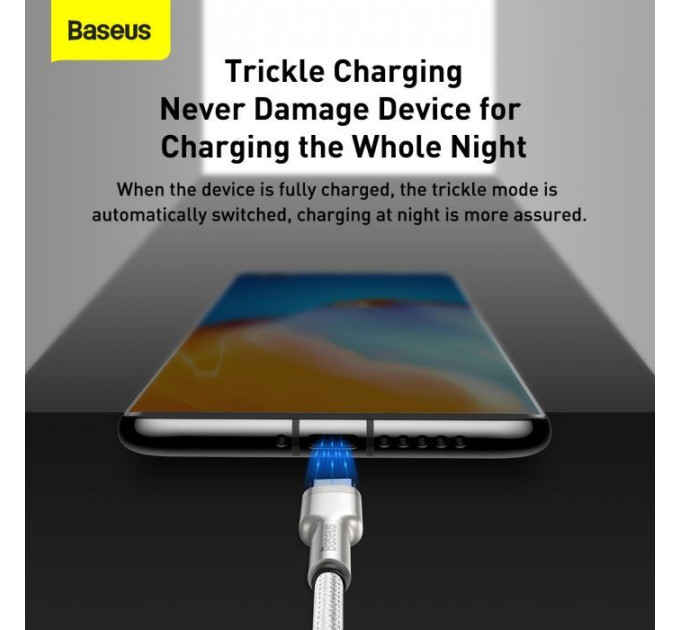 Дата кабель USB 3.1 AM to USB-C 2.0m 6.0A 66W Cafule Series Metal White Baseus (CAKF000202)