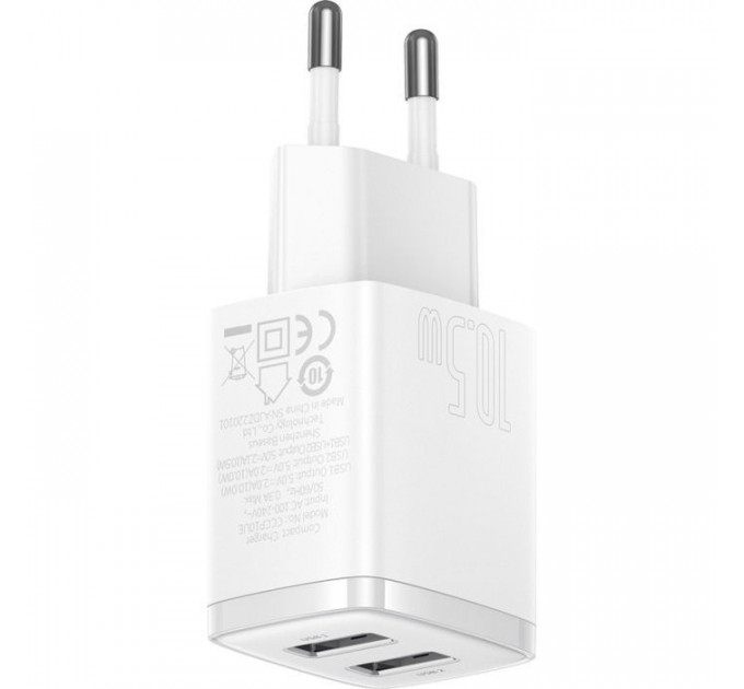 Зарядний пристрій Baseus Compact Charger 2U White (CCXJ010202)