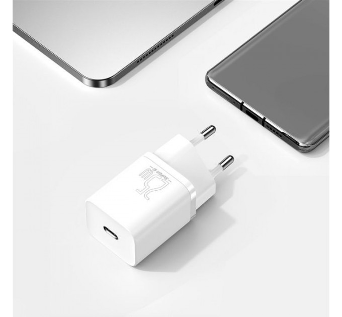 Зарядний пристрій Baseus 1xUSB 25W (USB-C) + Cable Type-C white (TZCCSUP-L02)