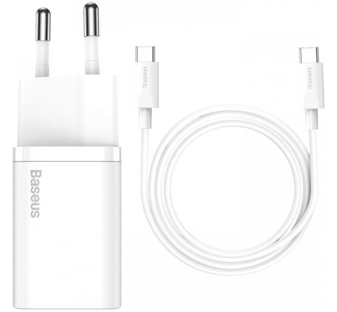 Зарядний пристрій Baseus 1xUSB 25W (USB-C) + Cable Type-C white (TZCCSUP-L02)