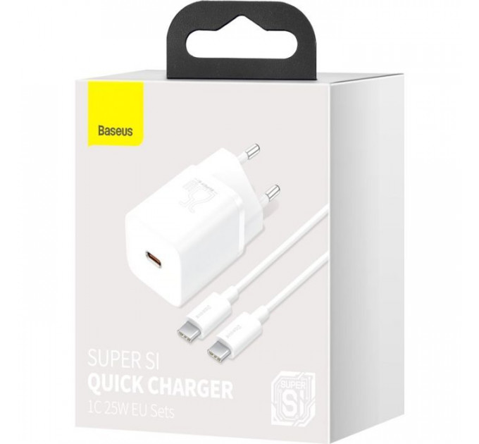 Зарядний пристрій Baseus 1xUSB 25W (USB-C) + Cable Type-C white (TZCCSUP-L02)
