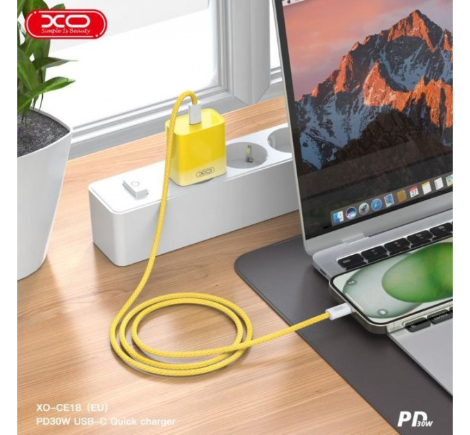Зарядний пристрій XO CE18 PD30W USB-C Yellow (XO-CE18-YEL)