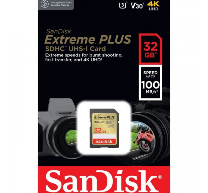 Карта памяти SanDisk 32GB SDXC class 10 Extreme PLUS (SDSDXWT-032G-GNCIN)