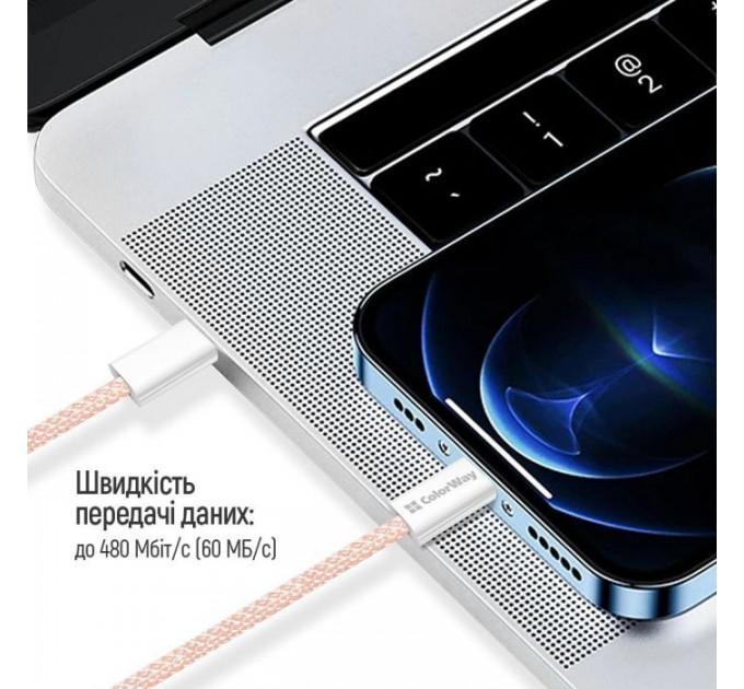 Дата кабеля USB-C to USB-C 1.0m 60W 3.0А pink ColorWay (CW-CBPDCC061-P)