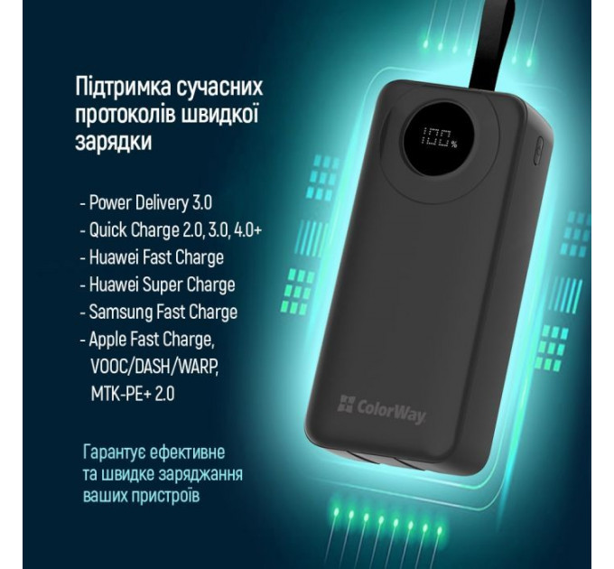 Батарея універсальна ColorWay 30 000 mAh EnergyPlus PD\/18W, QC3.0\/22.5W, Black (CW-PB300LPB4BK-PDD)