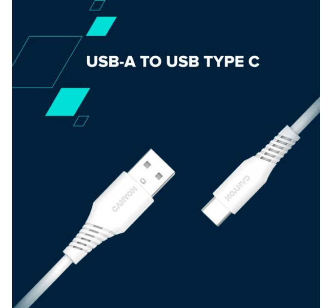 Дата кабель USB 2.0 AM to USB-C 1.2m 18W White Canyon (CNS-AC18SC12W)
