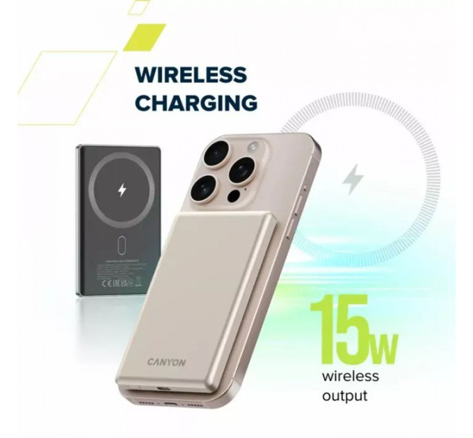 Батарея универсальная Canyon 5000mAh OnPower 505 slim Magsafe PD/20W Dark Grey (CNS-CPB505DG)