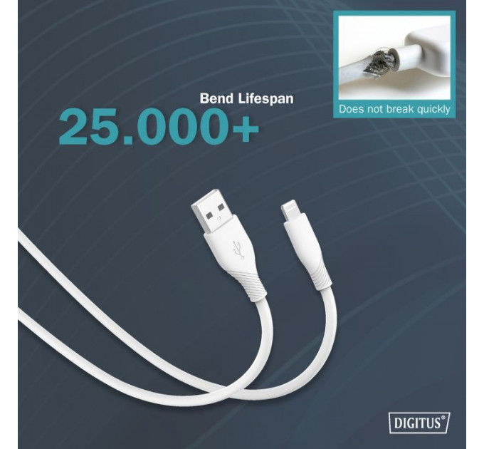 Дата кабель USB 2.0 AM to Lightning 2.0m 12W white Digitus (AK-600108-020-W)