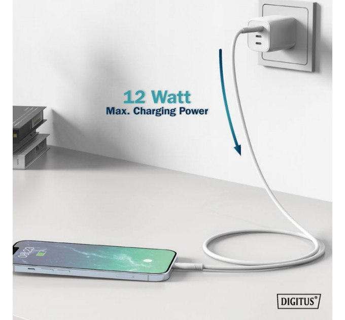 Дата кабель USB 2.0 AM to Lightning 2.0m 12W white Digitus (AK-600108-020-W)