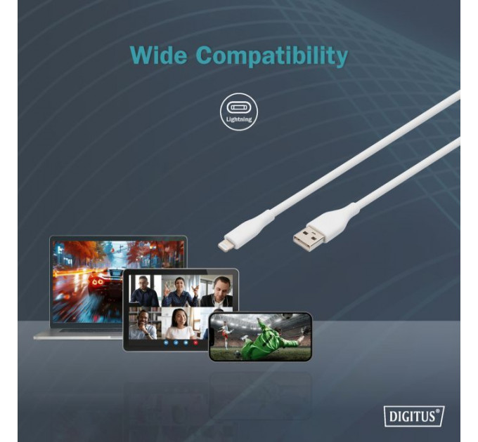 Дата кабель USB 2.0 AM to Lightning 2.0m 12W white Digitus (AK-600108-020-W)