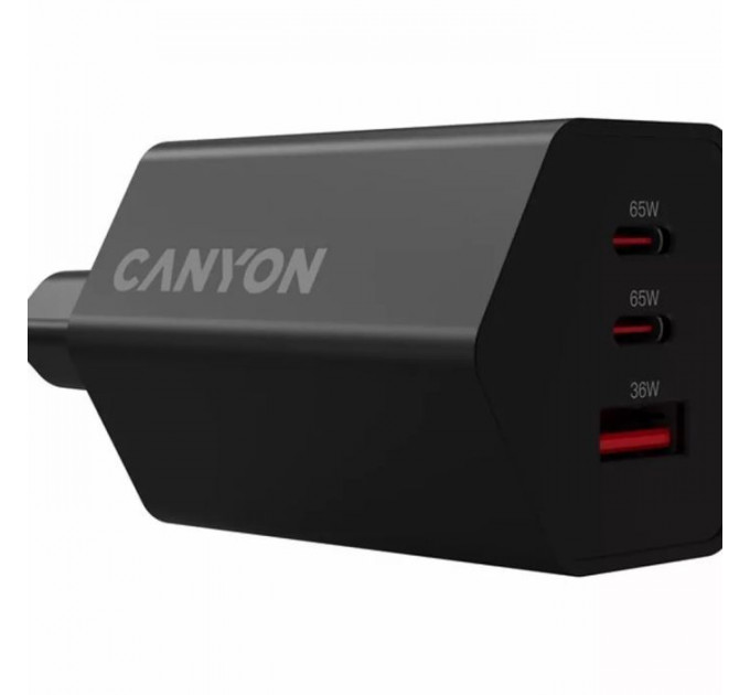 Зарядний пристрій Canyon HEXAGON 65 GaN 65W 2xPD 1xQC EU Black (CND-CHAHEX65B)