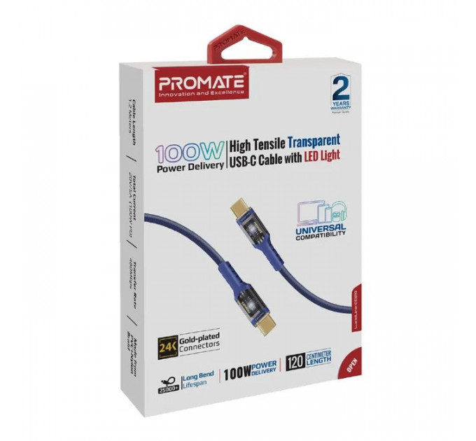 Дата кабель USB-C to USB-C 1.2m Promate (lucidline-cc120.navy)