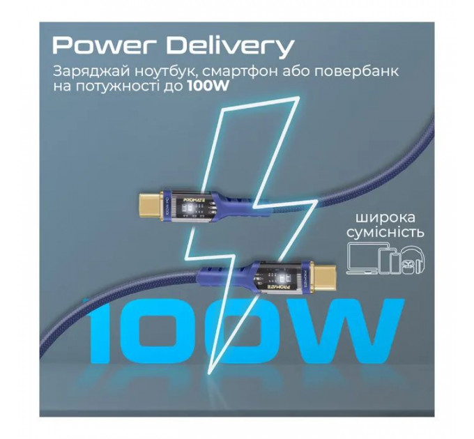 Дата кабель USB-C to USB-C 1.2m Promate (lucidline-cc120.navy)