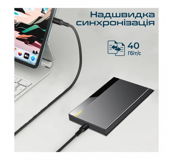 Дата кабель USB-C to USB-C 1.0m Promate (powerbolt240-1m.black)