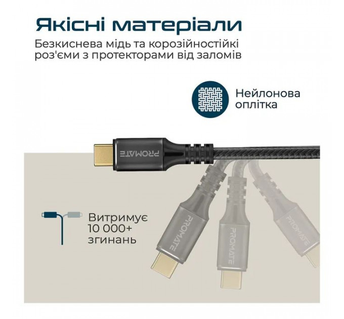 Дата кабель USB-C to USB-C 1.0m Promate (powerbolt240-1m.black)