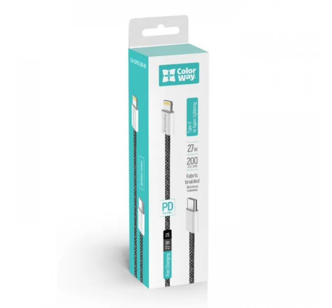 Дата кабель USB-C to Lightning 2.0m 27W PD FC black ColorWay (CW-CBPDCL068-BK)
