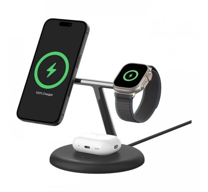 Зарядное устройство для Belkin 3in1 Magnetic Adjustable Pad Qi2 15W Black (WIZ023VFBK)