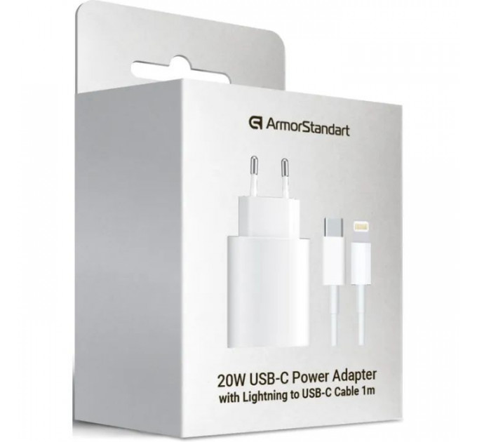 Зарядний пристрій Armorstandart AMHJ83 20W USB-C White + cable USB-C to Lightning (ARM77724)