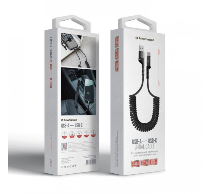 Дата кабель USB 2.0 AM to USB-C 1.0m Spiral 2.4A black Armorstandart (ARM75390)