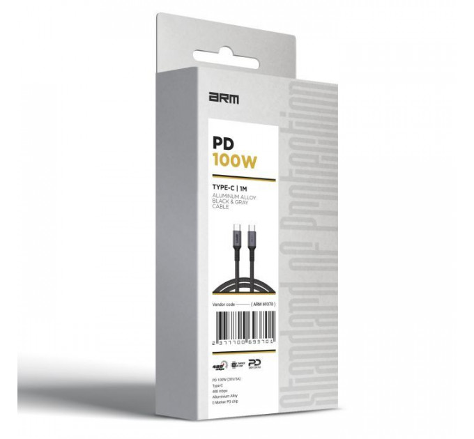 Дата кабель USB-C to USB-C 2.0m PD 100W black-grey Armorstandart (ARM69371)