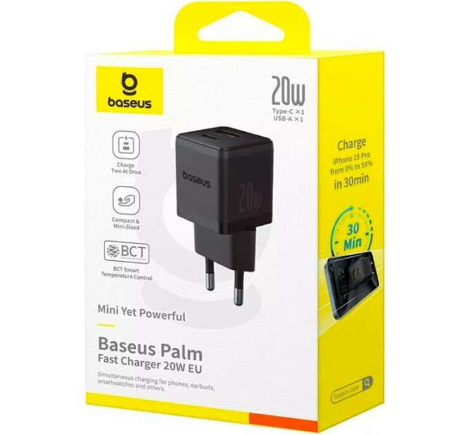 Зарядний пристрій Baseus Palm Fast Charger C+U 20W black (P10111608113-00)
