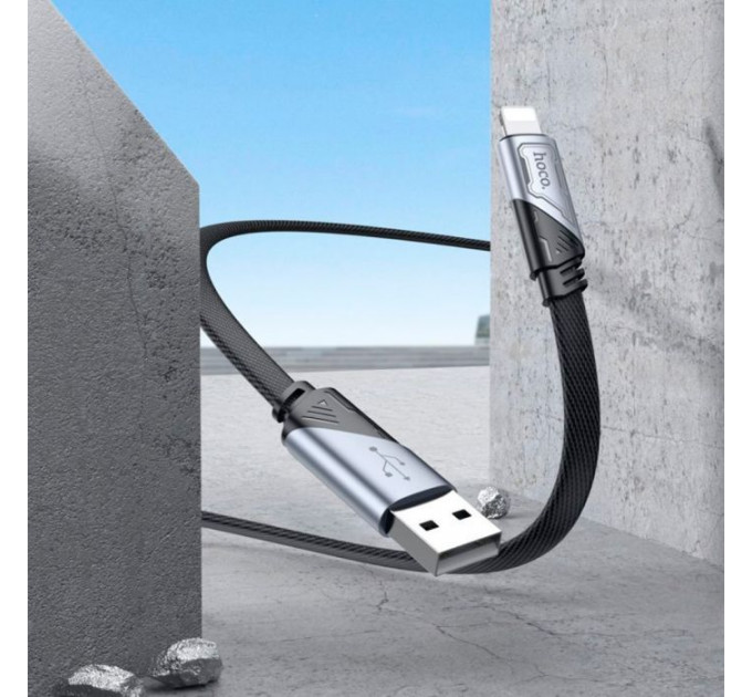 Дата кабель USB 2.0 AM to Lightning 1.2m 2.4A nylon aluminum U125 black HOCO (6942007604987)