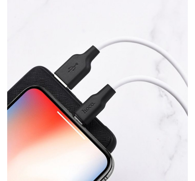 Дата кабель USB 2.0 AM to Lightning 2.0m 2.4A silicone X21 black+white HOCO (6931474713780)