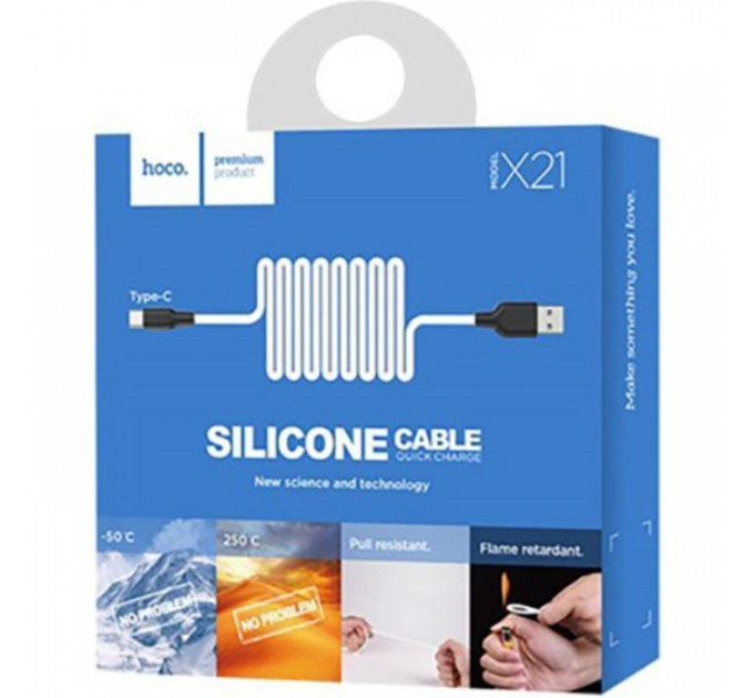 Дата кабель USB 2.0 AM to USB-C 1.0m 2A silicone X21 black+white HOCO (6957531071402)