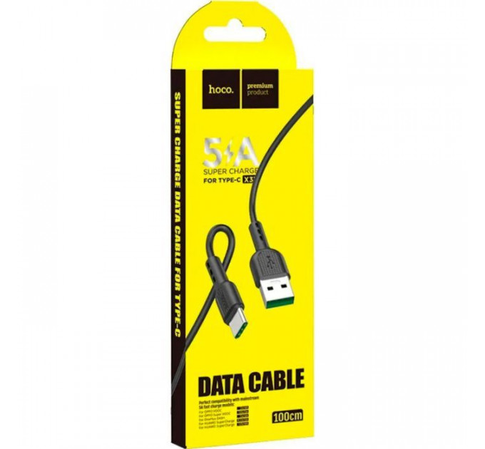 Дата кабель USB-C to USB-C 1.0m 5A Surge charging X33 black HOCO (6931474706119)