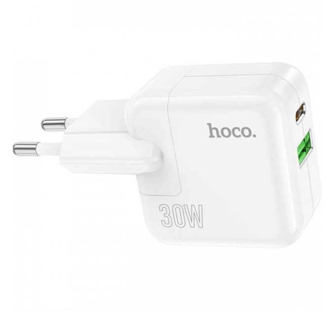 Зарядний пристрій HOCO C111A Lucky 1xUSB-C PD30W + 1xUSB QC3.0 White (6931474790866)
