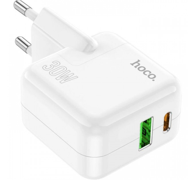 Зарядний пристрій HOCO C111A Lucky 1xUSB-C PD30W + 1xUSB QC3.0 White (6931474790866)