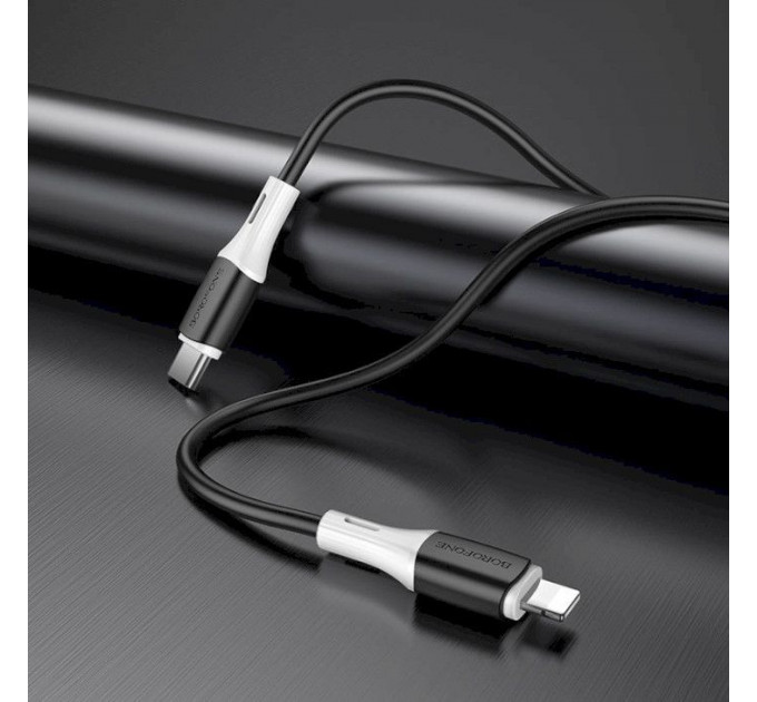Дата кабель USB-C to Lightning 1.0m 3A 20W silicone BX79 black BOROFONE (6974443384727)