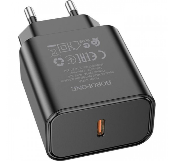 Зарядний пристрій BOROFONE BA71A Power USB-C PD20W Black (6974443387957)